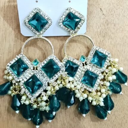 Gold-Plated Stone-Studded Drop Earrings