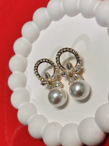 Crystal Halo Pearl Dangles