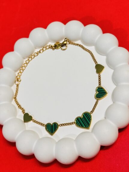 Green Malachite Heart Charm Bracelet