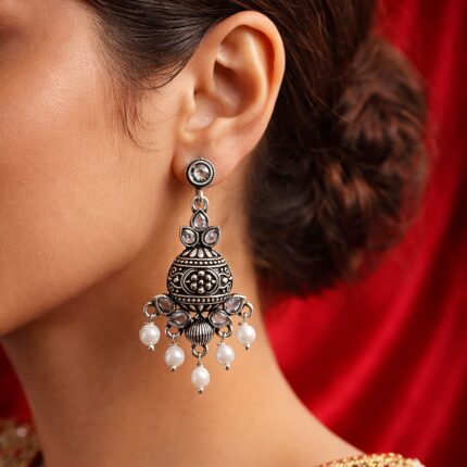 Silver Pearl Charm Jhumkas