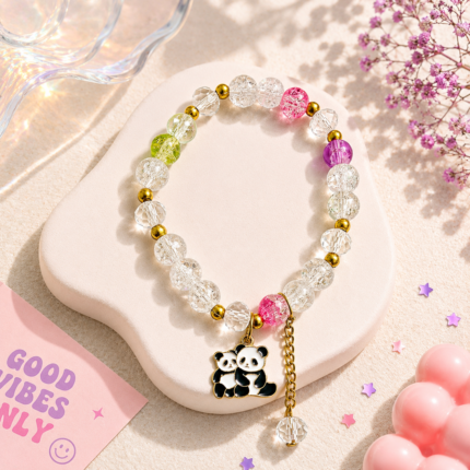 Twin Panda Beaded Charm Bracelet