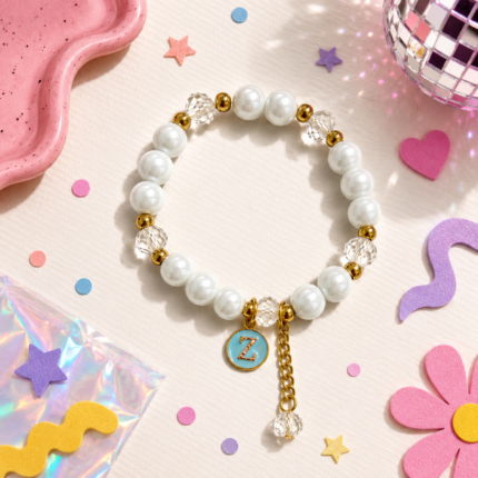 Z Initial Pearl Beaded Charm Bracelet