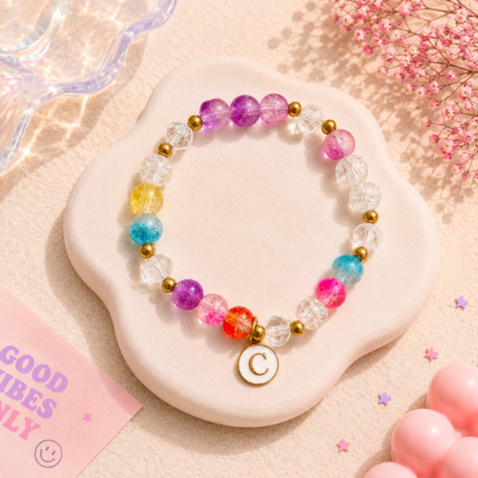 C Initial Multicolor Beaded Charm Bracelet